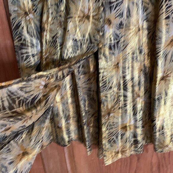 The Kooples Paris gold metallic floral print flared midi skirt - Picture 8 of 11